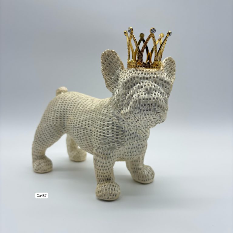 Articulo decorativo perro bull dog dorado corona 32cm* 15cm* 27cm